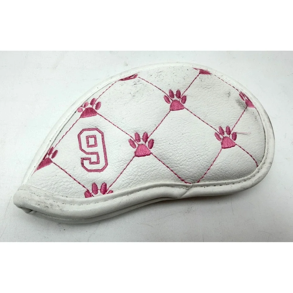 PUT A YEET HAT ON THAT DOG - 9 Iron Golf Club Headcover Pink/White Pawprint